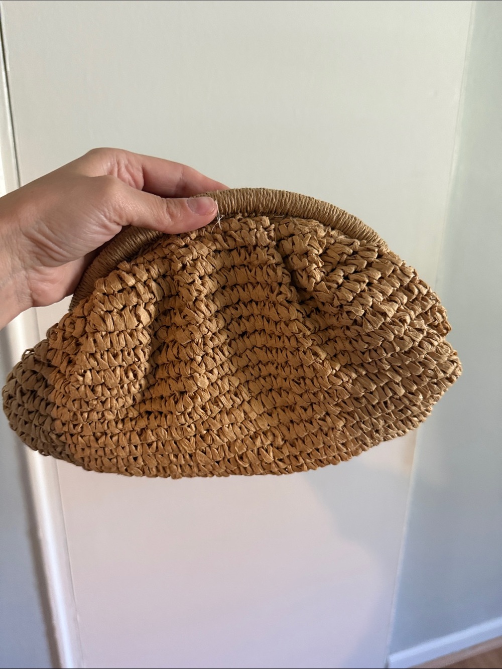 Mango Woven Straw Clutch in Tan